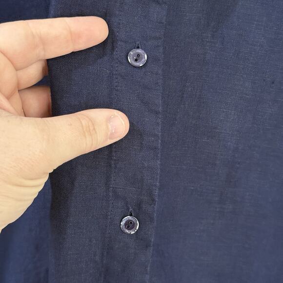 Eileen Fisher Navy Blue 100% Irish Linen Long Sleeve Button Up Shirt Womens XL - Picture 6 of 12
